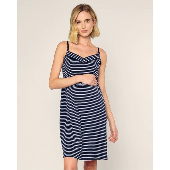 PETITE PLUME Pima Maternity Nightgown in Navy Stripes Size Small - Picture 1 of 10